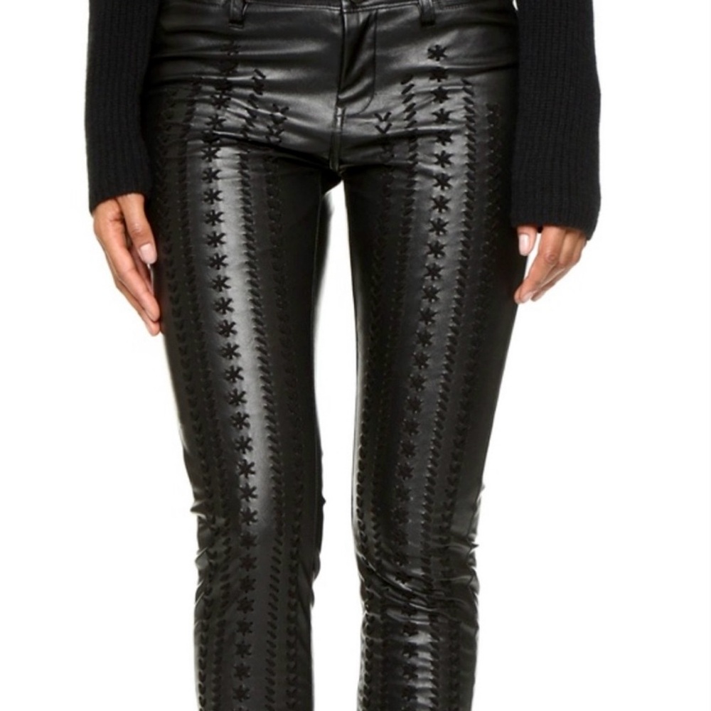 NWT Blank NYC Vegan Faux Leather Embroidered Stitch Lace Up Skinny Pant 29